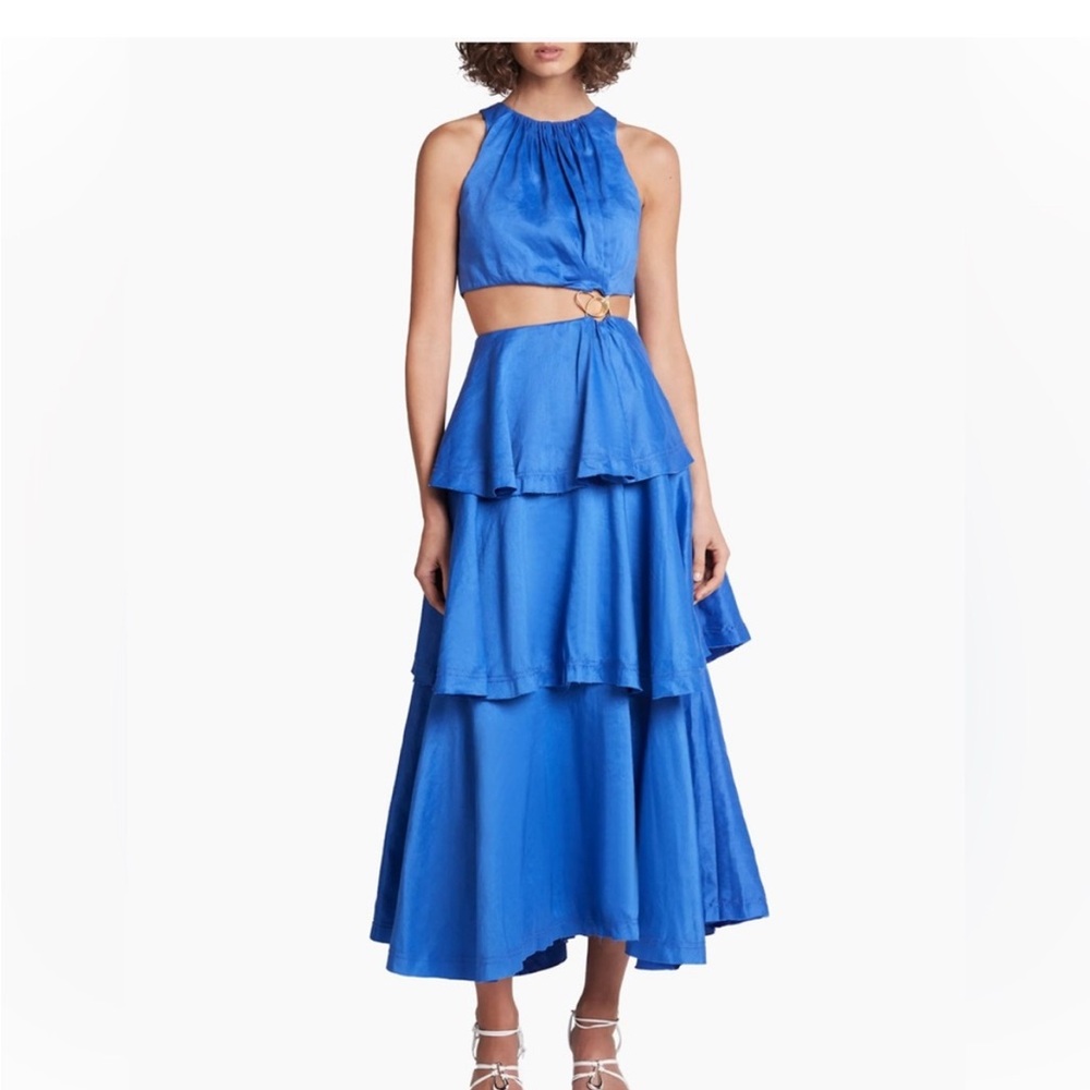 Aje Blue Tiered Cut Out Dress